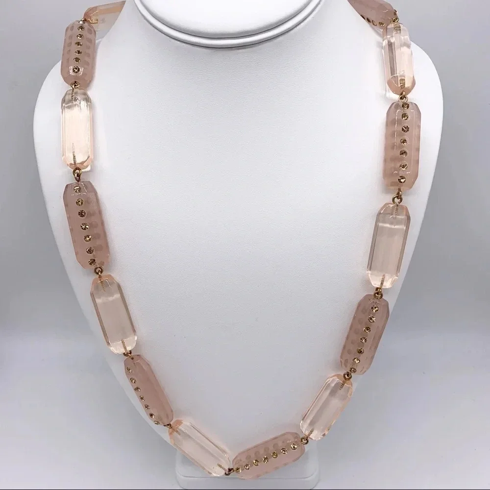 J. Crew Blush Beaded Ribbon Tie Necklace NWT